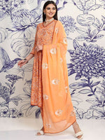 Thumbnail for Vishudh Peach Floral Printed Regular Pure Cotton Kurta with Trousers & Dupatta - Distacart