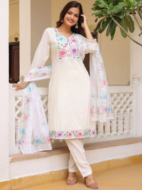 Thumbnail for Anouk Floral Yoke Design Thread Work Pure Cotton Kurta with Trousers & Dupatta