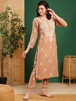 Thumbnail for ADA Ethnic Motifs Embroidered Chikankari Kurta with Trousers - Distacart