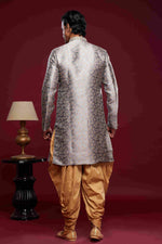 Thumbnail for Raivat Ethnic Banarasi Jacquard Embroidery Semi Indo Western Sherwani In Grey Colour