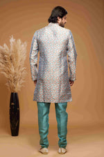Thumbnail for Raivat Ethnic Banarasi Jacquard Embroidery Semi Indo Western Sherwani In Grey Colour