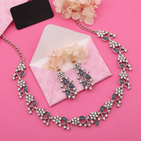 Thumbnail for Tehzeeb Creations Silver Pleated White Diamond With Baby Blue Beads Necklace Set