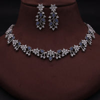 Thumbnail for Tehzeeb Creations Silver Pleated White Diamond With Baby Blue Beads Necklace Set