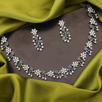 Thumbnail for Tehzeeb Creations Silver Pleated White Diamond With Baby Blue Beads Necklace Set