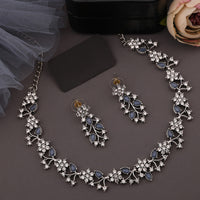 Thumbnail for Tehzeeb Creations Silver Pleated White Diamond With Baby Blue Beads Necklace Set
