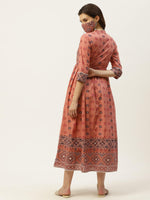 Thumbnail for Juniper Women's Peach Geometric Printed Pure Cotton Maxi Dress With Lace Work - Distacart