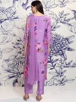 Thumbnail for Vishudh Purple Floral Printed Regular Kurta with Trousers & With Dupatta - Distacart