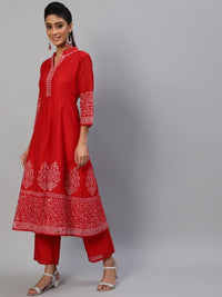 Thumbnail for Aks Ethnic Embroidered Mandarin Collar Chanderi Silk Anarkali Kurta - Distacart