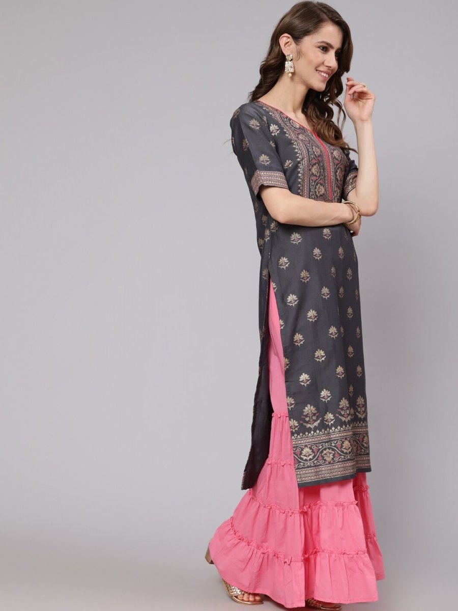 Aks Ethnic Motifs Printed Straight Silk Kurta - Distacart