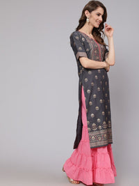 Thumbnail for Aks Ethnic Motifs Printed Straight Silk Kurta - Distacart