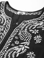 Thumbnail for ADA Women Plus Size Black Floral Embroidered Chikankari Kurta - Distacart