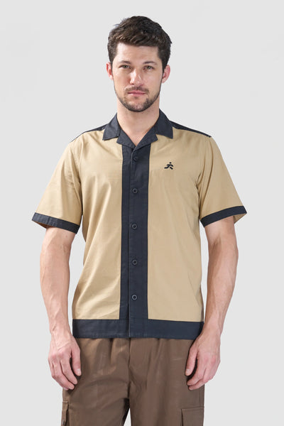 Xkind Beige & Black Backprinted Relaxed Fit Shirt