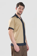 Thumbnail for Xkind Beige & Black Backprinted Relaxed Fit Shirt