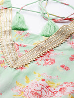 Thumbnail for Sztori Plus Size Floral Printed Gotta Patti Pure Cotton Kurta with Sharara - Distacart