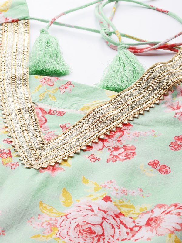 Sztori Plus Size Floral Printed Gotta Patti Pure Cotton Kurta with Sharara - Distacart