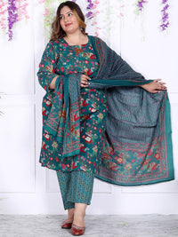 Thumbnail for Swasti Plus Size Floral Printed Regular Pure Cotton Kurta with Trousers & Dupatta