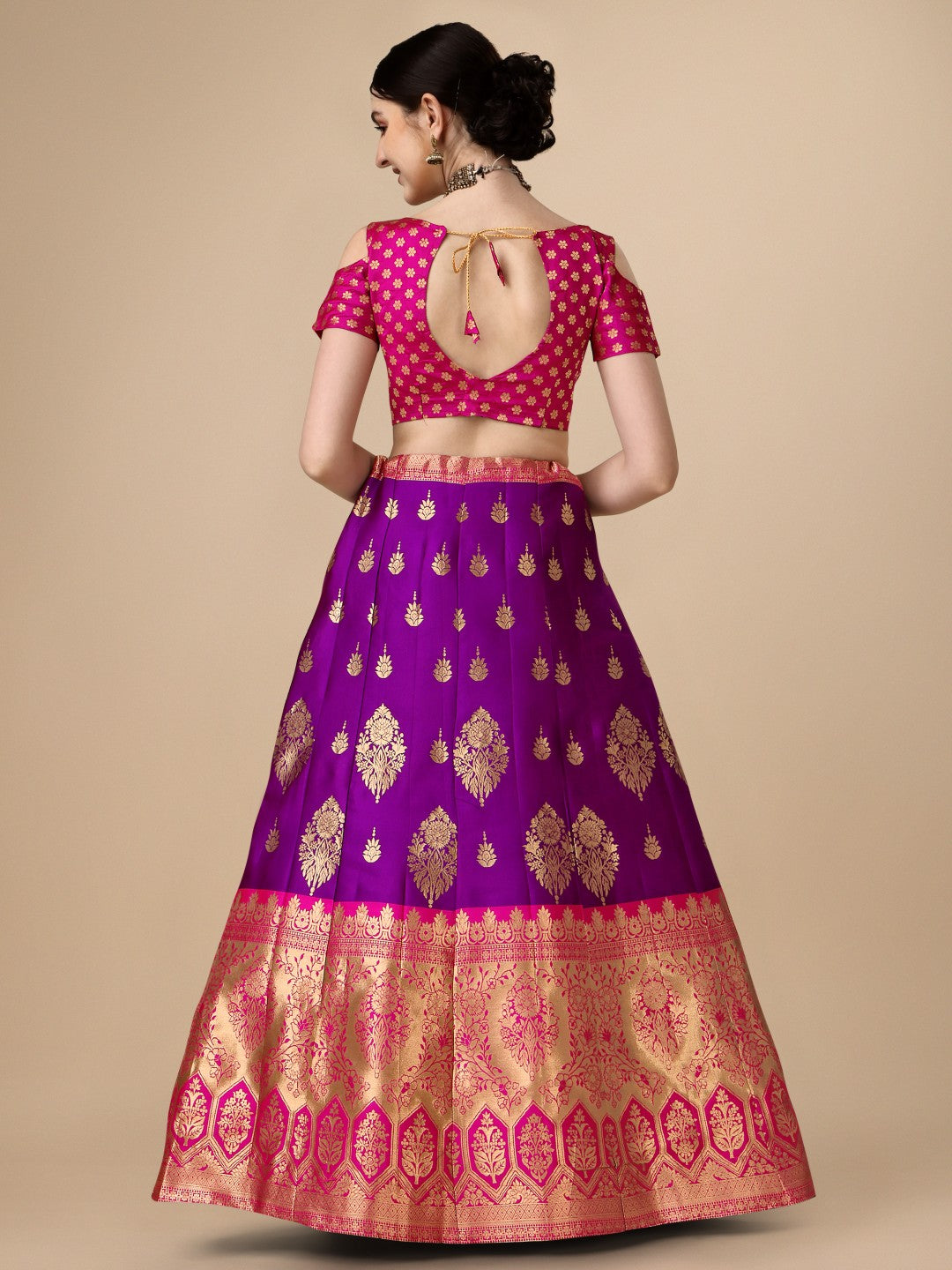 Lorenvalley Fashion Purple Brocade Fabric Lehenga & Unstitched Blouse With Dupatta - Distacart