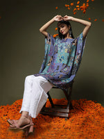 Thumbnail for HOUSE OF KARI Ethnic Motifs Printed Notched Neck Chikankari Embroidery Cotton Kaftan Kurta - Distacart