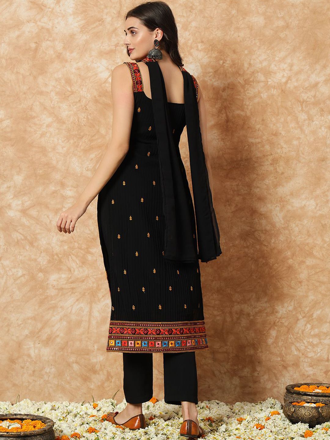 Kalini Floral Embroidered Regular Straight Kurta with Pyjamas & With Dupatta - Distacart