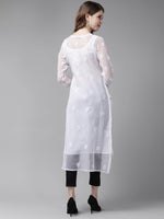 Thumbnail for ADA Women White & Black Chikankari Embroidered Handloom Kurta & Slip with Churidar - Distacart