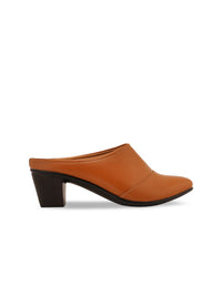 Thumbnail for ELLE Women Camel Brown Solid Block Mules