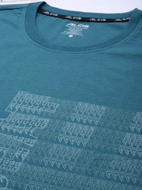 Thumbnail for Alcis Men Teal Blue Typography Printed Slim Fit Gym T-shirt - Distacart