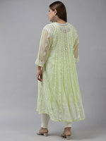 Thumbnail for ADA Women Lime Green & White Ethnic Motifs Plus Size Chikankari Georgette Anarkali Kurta - Distacart