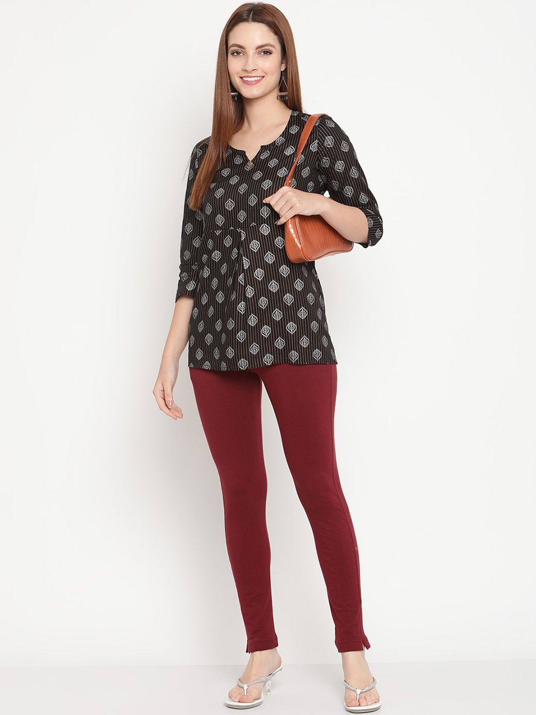 TAG 7 Women Set of 2 Maroon & Green Ankle Length Leggings - Distacart