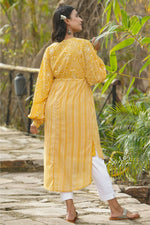Thumbnail for Juniper Yellow Floral Printed Georgette High- Low Tunic With Shantoon Inner - Distacart