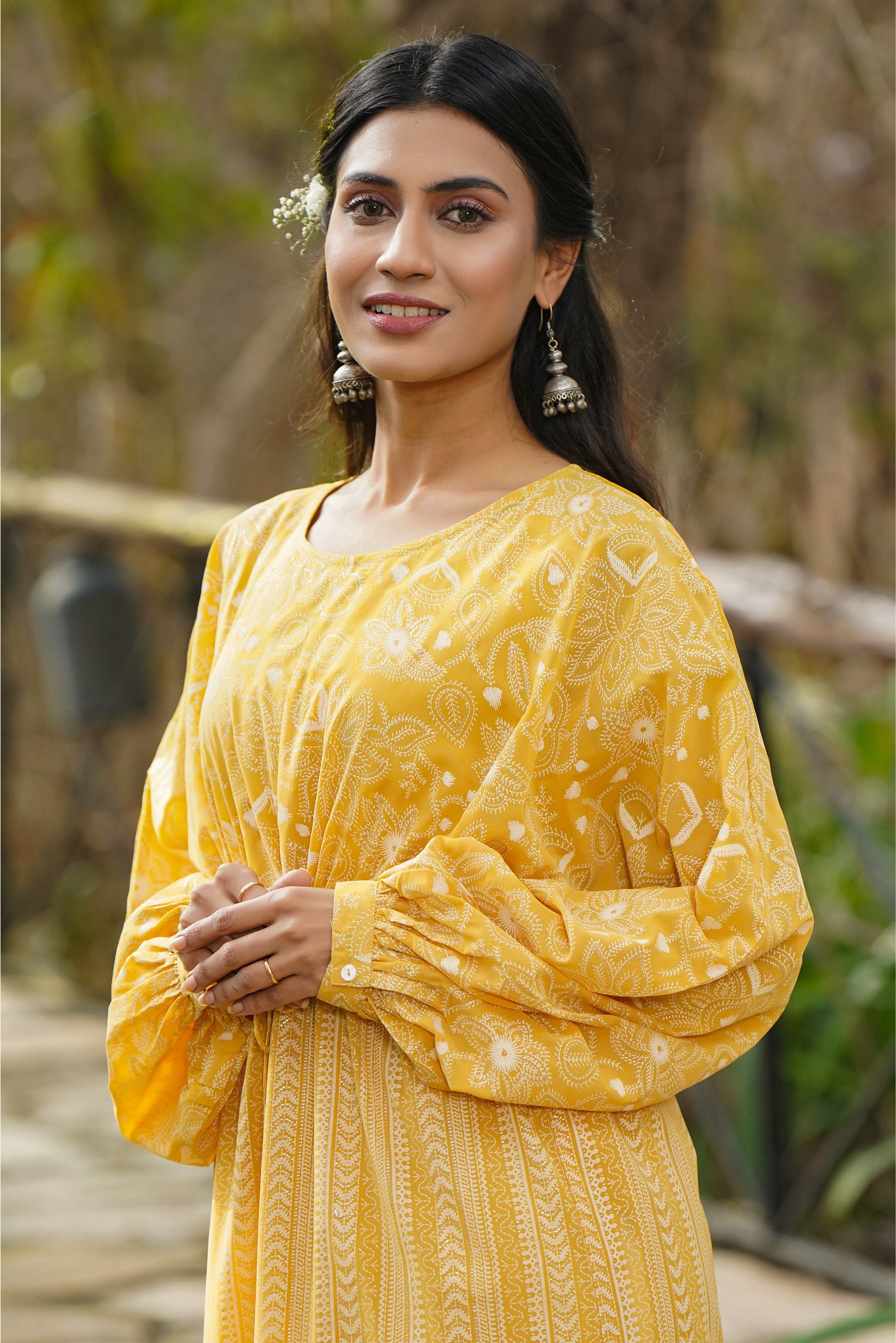 Juniper Yellow Floral Printed Georgette High- Low Tunic With Shantoon Inner - Distacart