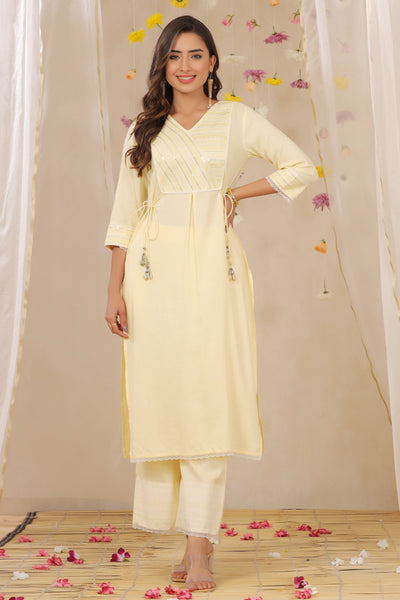 Juniper Women's Yellow Cotton Blend Printed Kurta Set - Distacart