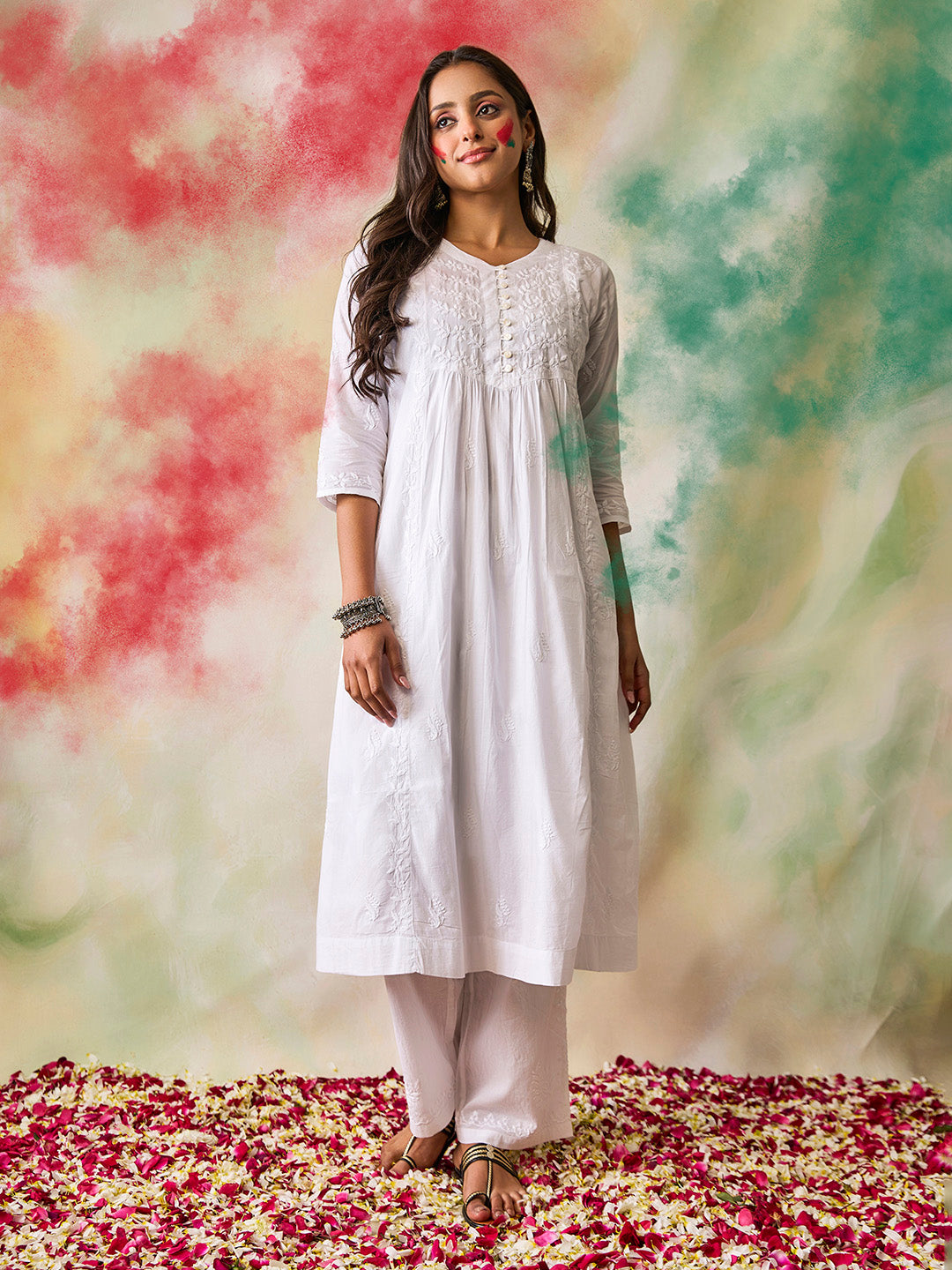 HOUSE OF KARI Ethnic Motifs Embroidered Chikankari Kurta - Distacart