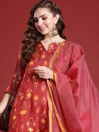Thumbnail for Anouk Ethnic Motifs Printed Regular Kurta with Trousers & Dupatta - Distacart