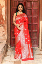 Thumbnail for Joban Fashion Red Handwoven & Zari Work Soft Pure Handloom Banarasi Silk Saree