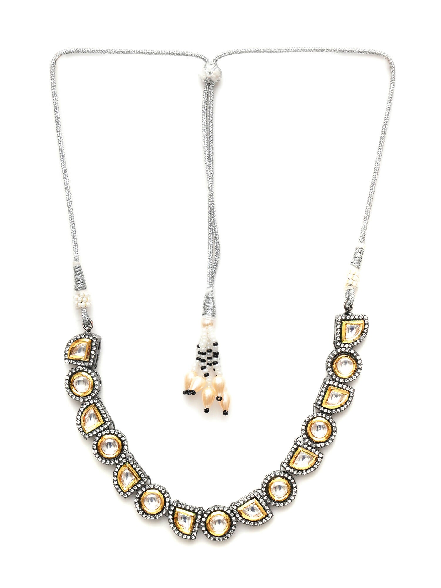 Dual Tone Kundan Neckpiece (silver) - Ruby Raang - Distacart