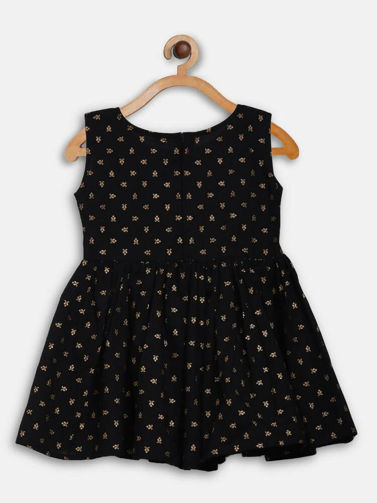 Ahalyaa Black Cotton Gold Print Kids Kurta Sharara Sets For Girls - Distacart