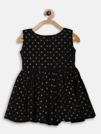 Thumbnail for Ahalyaa Black Cotton Gold Print Kids Kurta Sharara Sets For Girls - Distacart