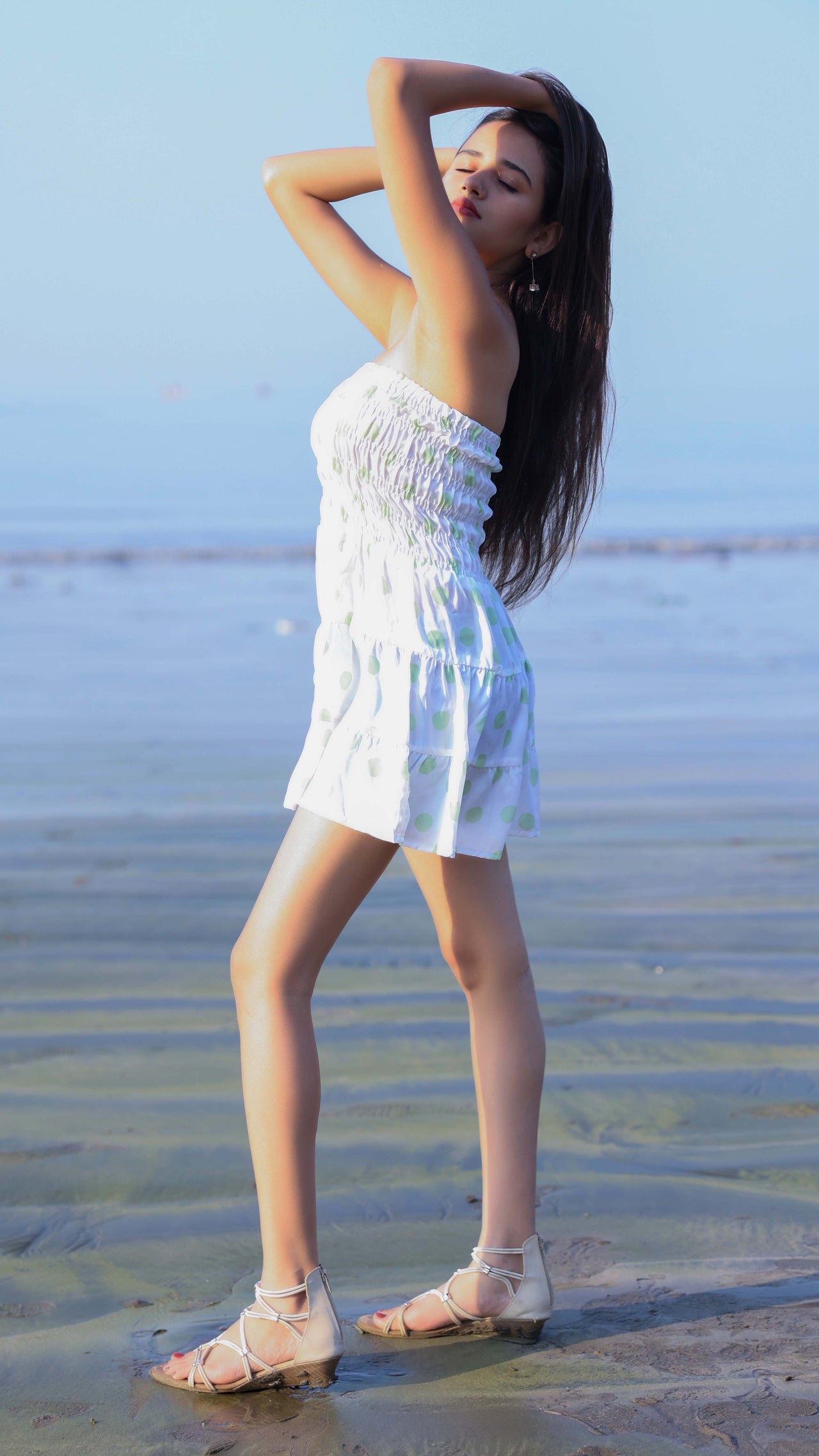 Noroke Sustainable fabric | Bemberg Polka Dot Mini Tiered Dress - Printed