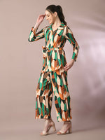 Thumbnail for Myshka Women's Multi Printed Polo Collar Party Top With Trousers Co-ord set - Distacart