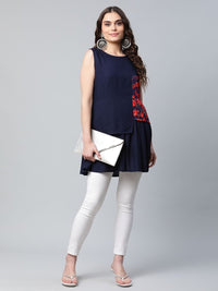 Thumbnail for Ahalyaa Women Navy Blue Rayon Printed Tunic - Distacart