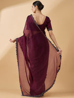 Thumbnail for Purple Organza Swaroski Diamond Work Saree with Unstitched Blouse - Radha - Distacart