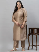 Thumbnail for Sztori Plus Size Mandarin Collar Straight Kurta With Trousers - Distacart