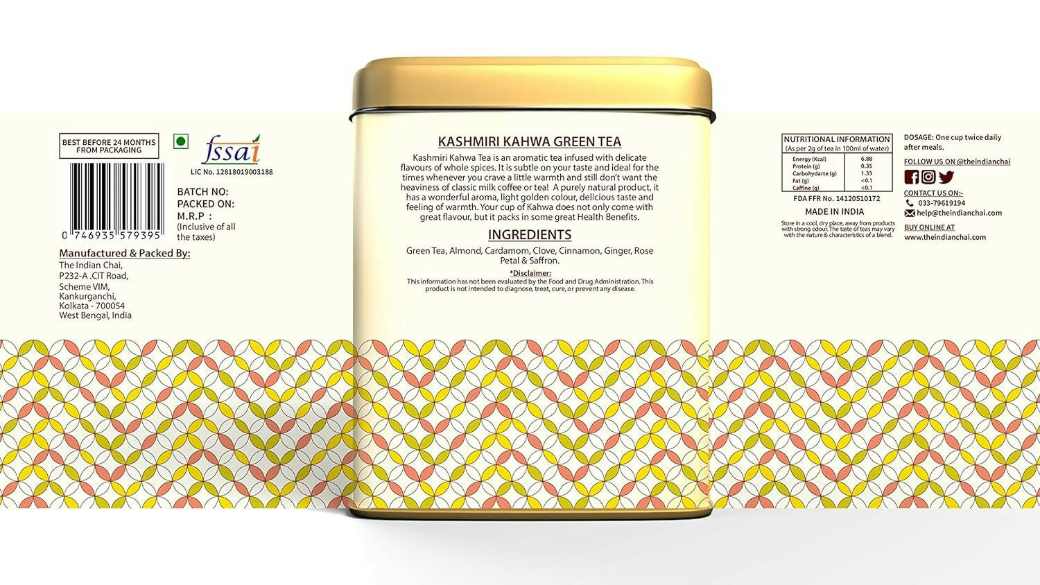 The Indian Chai - Kashmiri Kahwa Green Tea 30 Pyramid Bags - Distacart
