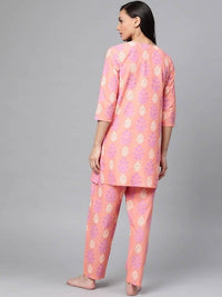 Thumbnail for Anubhutee Peach-Coloured & Purple Printed Cotton Night suit - Distacart