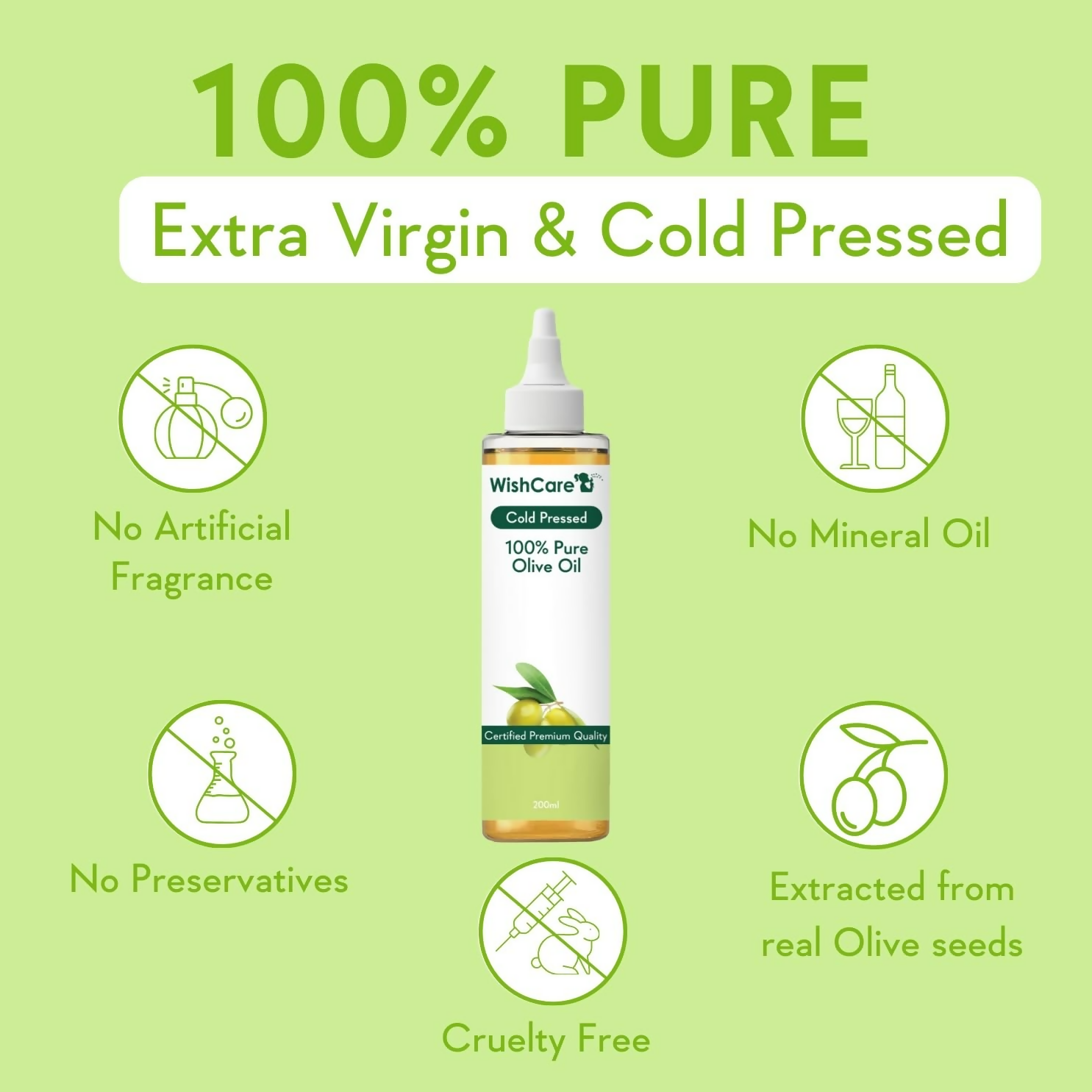 WishCare100% Pure Premium Cold Pressed Olive Oil For Hair & Skin