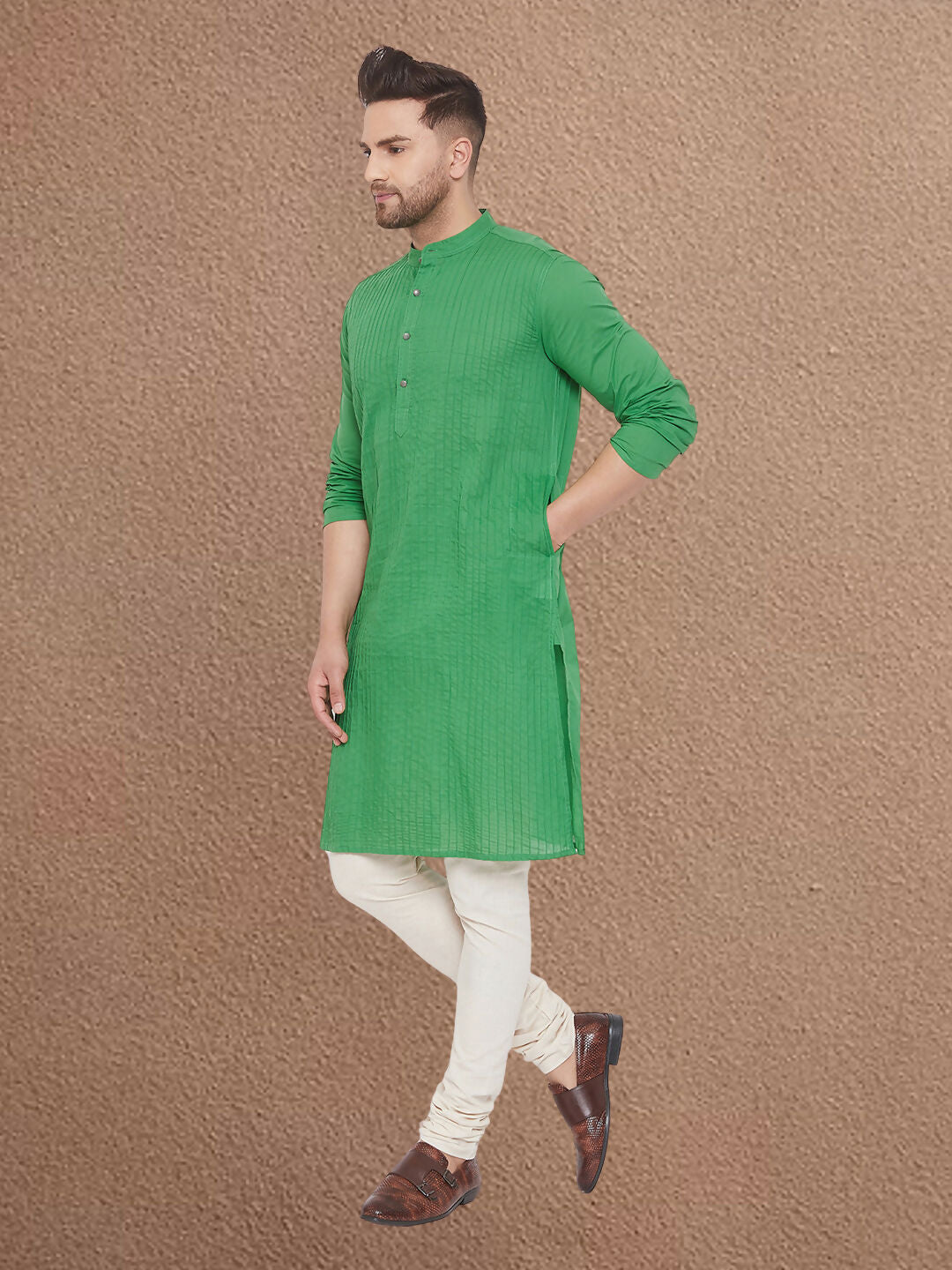 Even Apparels Men's Pintuck Fancy Green Kurta - Distacart