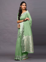 Thumbnail for NOZ2TOZ Women's Linen Blend Green Woven Design Designer Saree With Blouse Piece - Distacart