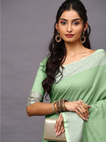Thumbnail for NOZ2TOZ Women's Linen Blend Green Woven Design Designer Saree With Blouse Piece - Distacart