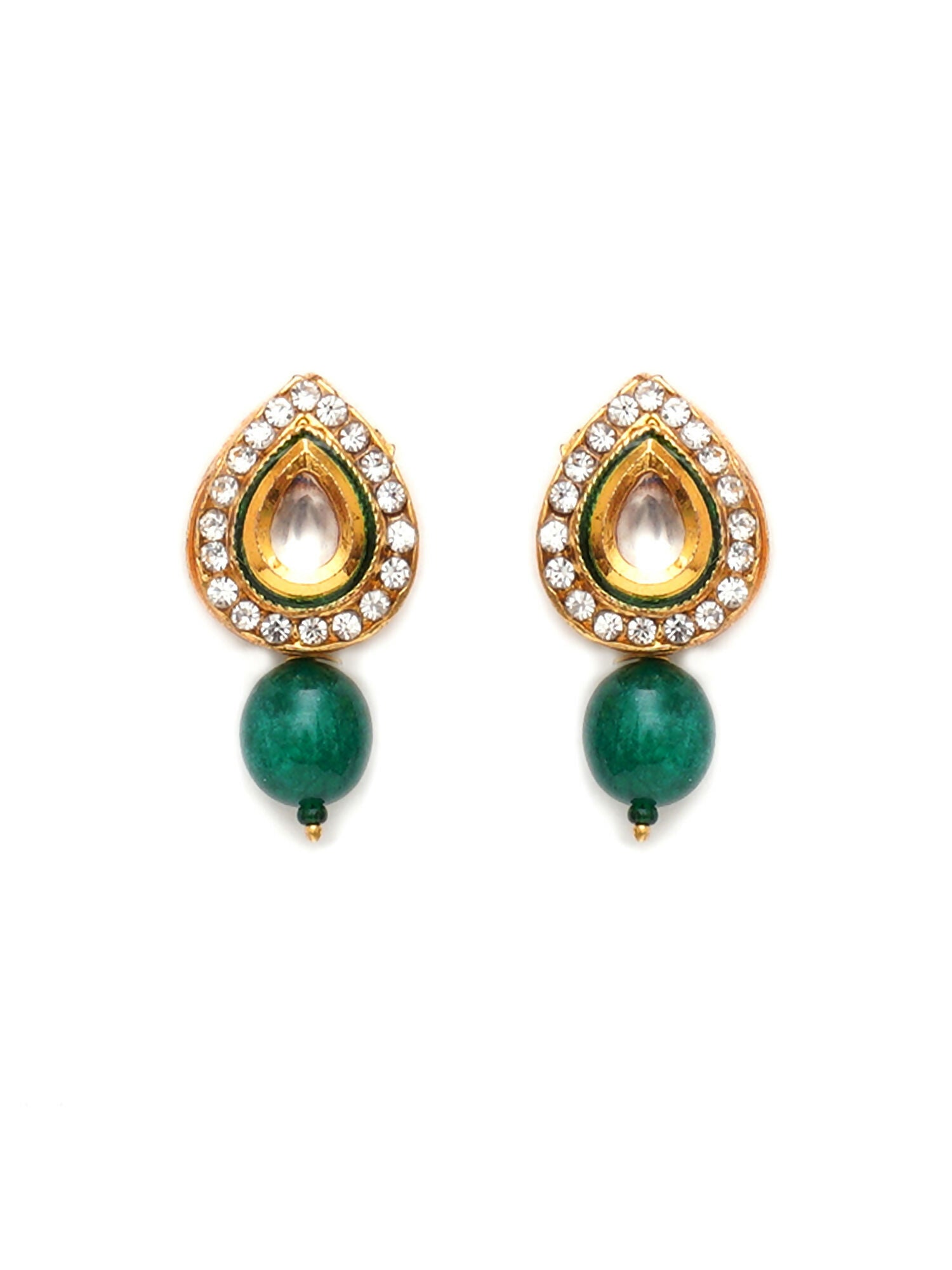 Emerald Stone Kundan Studs (Gold) - Ruby Raang - Distacart