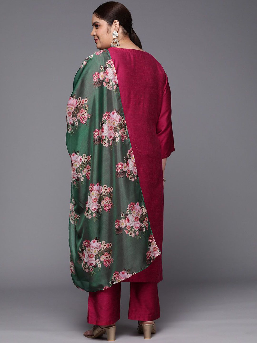 Sztori Plus Size Floral Embroidered Straight Kurta & Trousers With Dupatta - Distacart